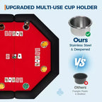 48 Folding Poker Table with 8 Players, Protable Folding Game Table Padded Rails  Stainless Steel Cup Holders  Collapsible Metal Legs