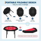48 Folding Poker Table with 8 Players, Protable Folding Game Table Padded Rails  Stainless Steel Cup Holders  Collapsible Metal Legs