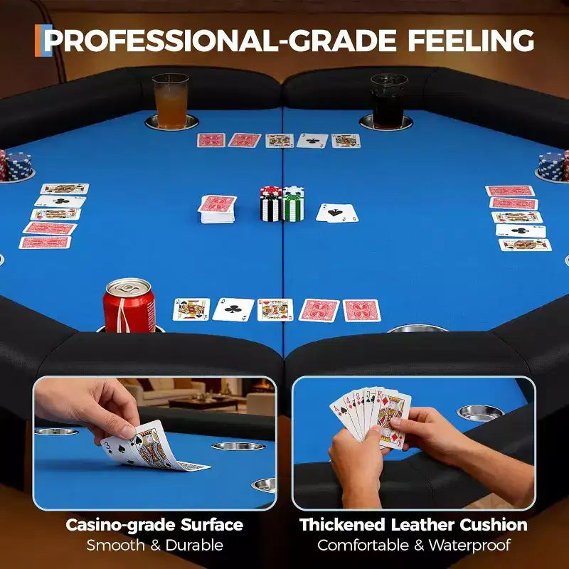 48 Folding Poker Table with 8 Players, Protable Folding Game Table Padded Rails  Stainless Steel Cup Holders  Collapsible Metal Legs