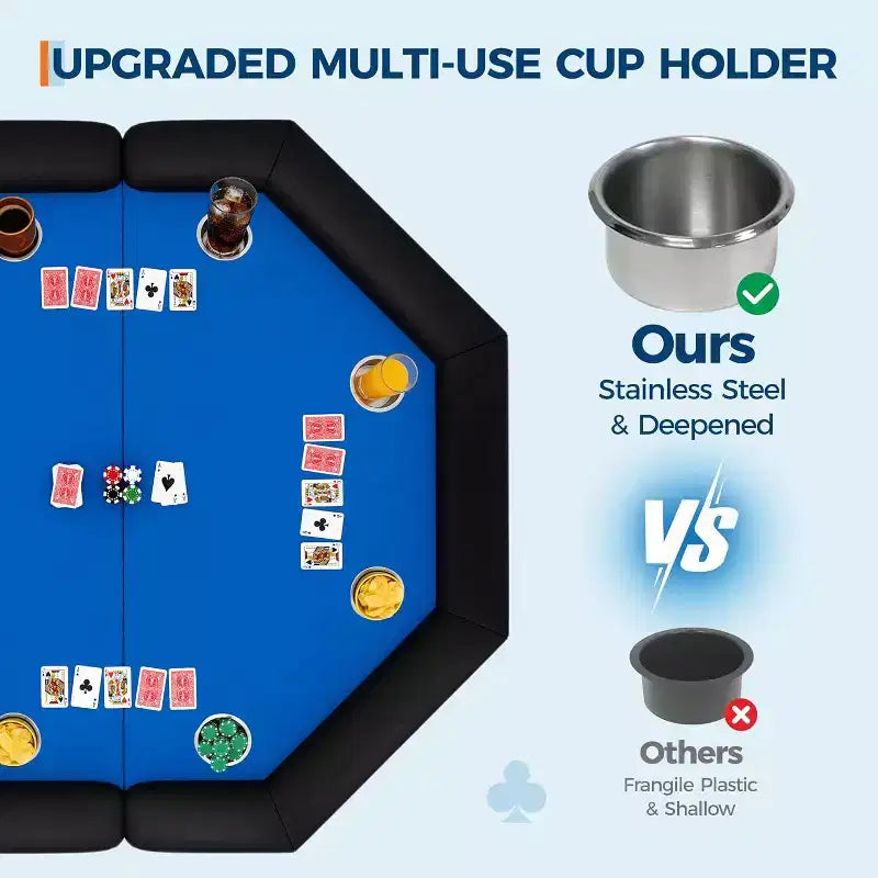48 Folding Poker Table with 8 Players, Protable Folding Game Table Padded Rails  Stainless Steel Cup Holders  Collapsible Metal Legs
