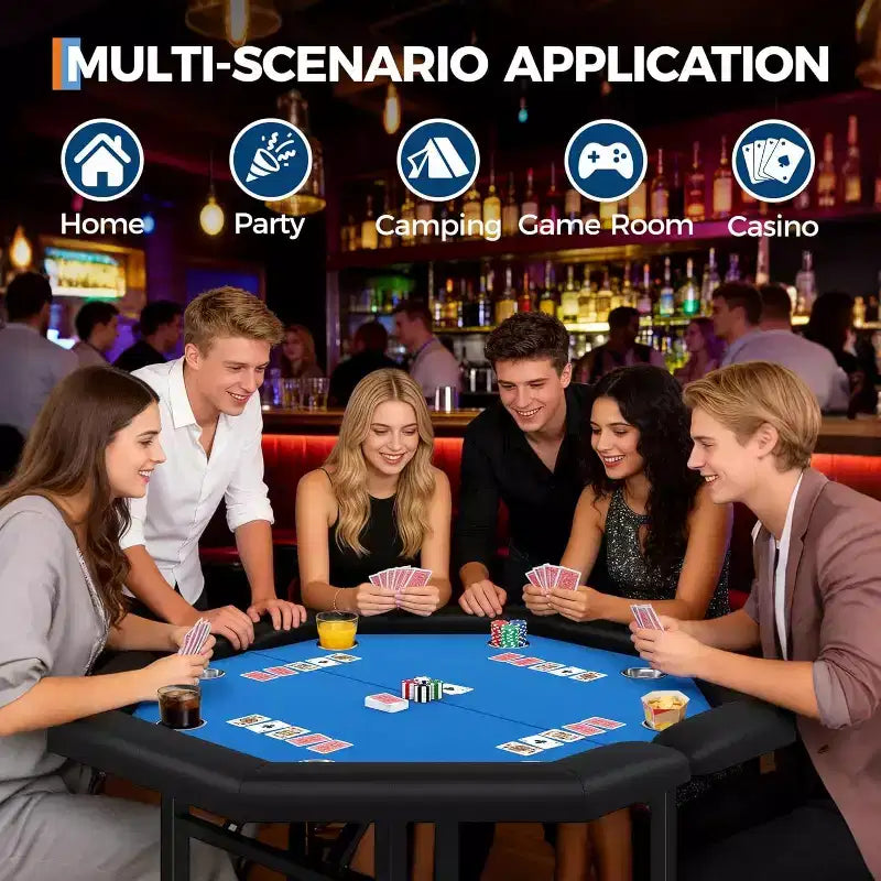 48 Folding Poker Table with 8 Players, Protable Folding Game Table Padded Rails  Stainless Steel Cup Holders  Collapsible Metal Legs