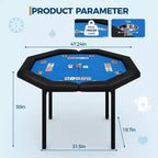 48 Folding Poker Table with 8 Players, Protable Folding Game Table Padded Rails  Stainless Steel Cup Holders  Collapsible Metal Legs