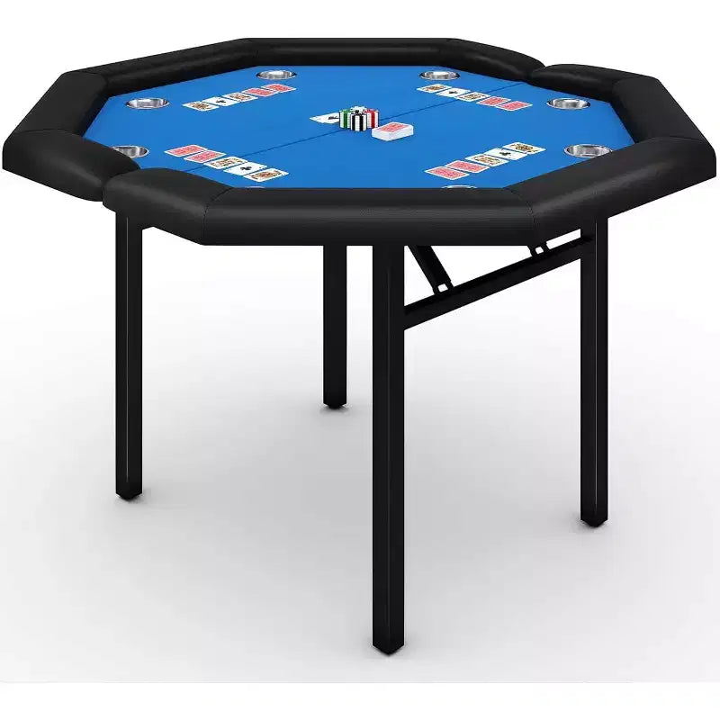 48 Folding Poker Table with 8 Players, Protable Folding Game Table Padded Rails  Stainless Steel Cup Holders  Collapsible Metal Legs