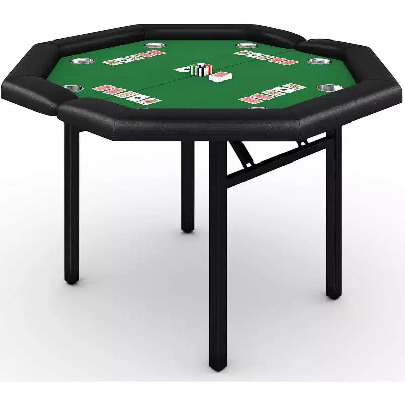 48 Folding Poker Table with 8 Players, Protable Folding Game Table Padded Rails  Stainless Steel Cup Holders  Collapsible Metal Legs