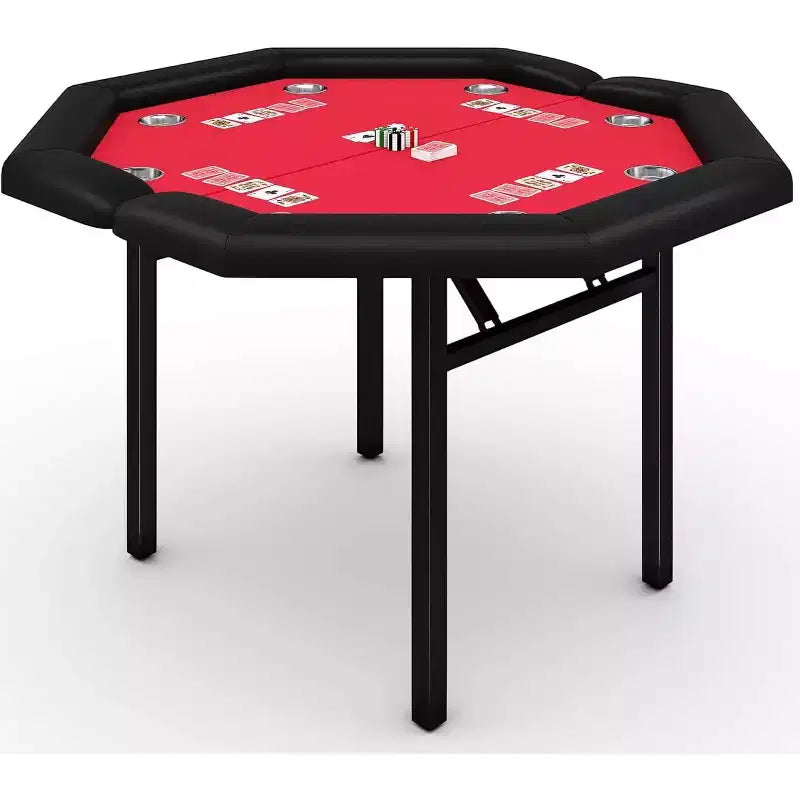 48 Folding Poker Table with 8 Players, Protable Folding Game Table Padded Rails  Stainless Steel Cup Holders  Collapsible Metal Legs