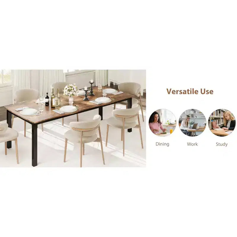 Dining Table for 6-8 People, Rustic Wave Irregular Edge Table with Thick MDF Top & Metal Frame, Waterproof Scratch-Resistant, VersatileMarble