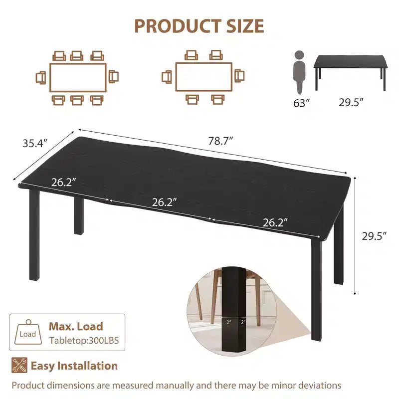 Dining Table for 6-8 People, Rustic Wave Irregular Edge Table with Thick MDF Top & Metal Frame, Waterproof Scratch-Resistant, VersatileMarble