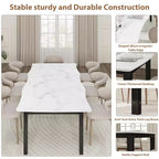 Dining Table for 6-8 People, Rustic Wave Irregular Edge Table with Thick MDF Top & Metal Frame, Waterproof Scratch-Resistant, VersatileMarble