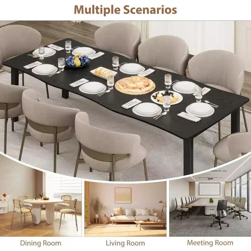 Dining Table for 6-8 People, Rustic Wave Irregular Edge Table with Thick MDF Top & Metal Frame, Waterproof Scratch-Resistant, VersatileMarble