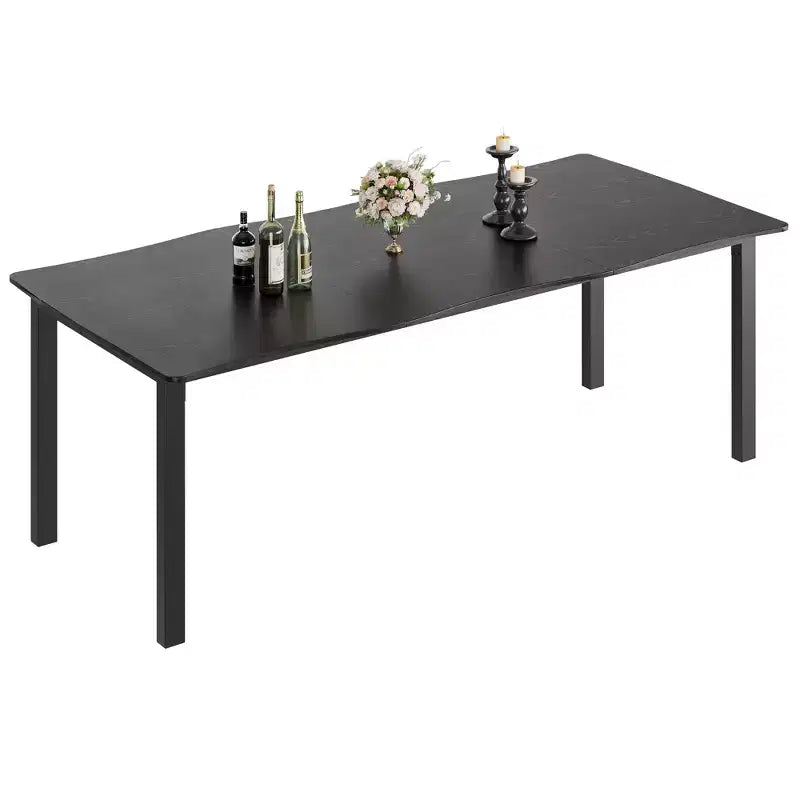 Dining Table for 6-8 People, Rustic Wave Irregular Edge Table with Thick MDF Top & Metal Frame, Waterproof Scratch-Resistant, VersatileMarble