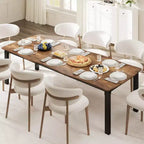 Dining Table for 6-8 People, Rustic Wave Irregular Edge Table with Thick MDF Top & Metal Frame, Waterproof Scratch-Resistant, VersatileMarble