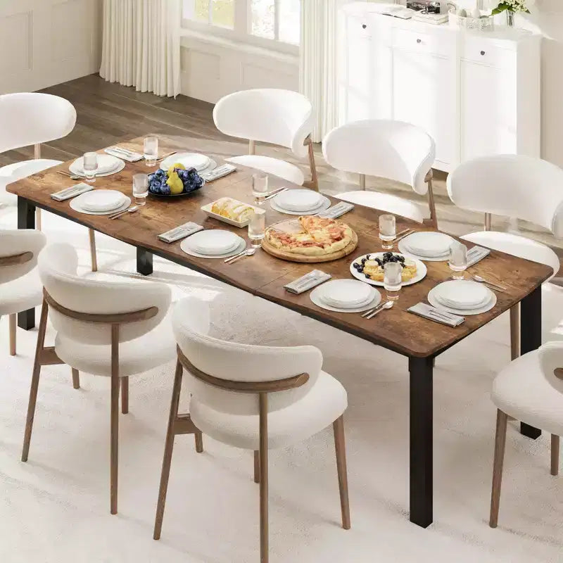 Dining Table for 6-8 People, Rustic Wave Irregular Edge Table with Thick MDF Top & Metal Frame, Waterproof Scratch-Resistant, VersatileMarble