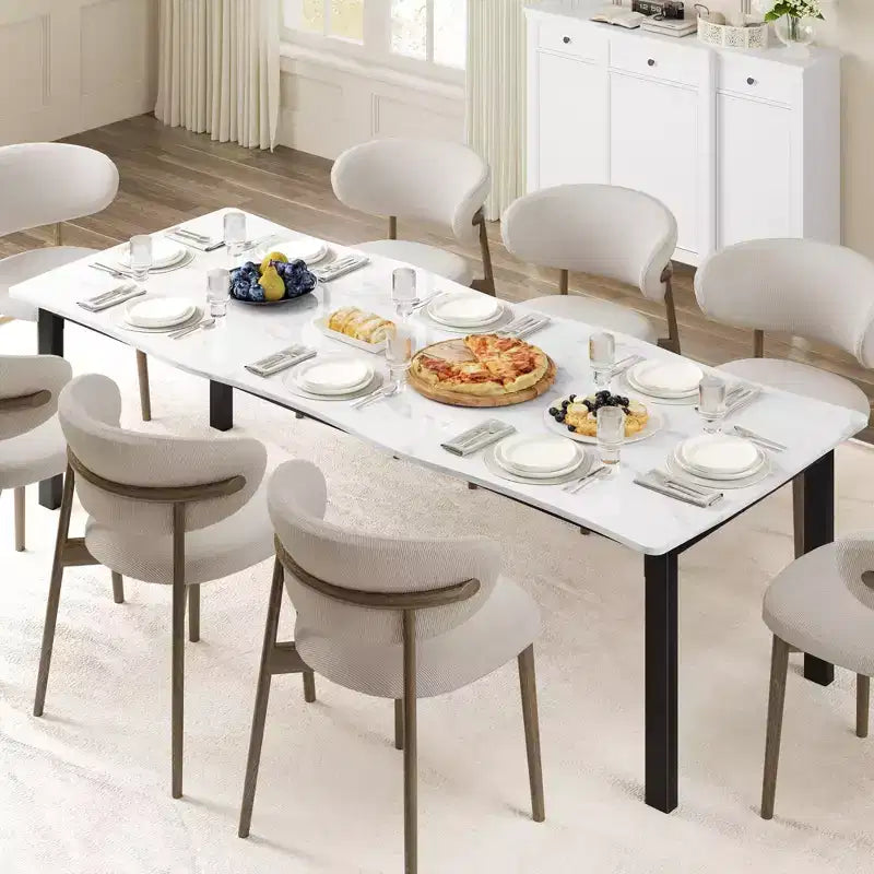 Dining Table for 6-8 People, Rustic Wave Irregular Edge Table with Thick MDF Top & Metal Frame, Waterproof Scratch-Resistant, VersatileMarble
