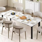 Dining Table for 6-8 People, Rustic Wave Irregular Edge Table with Thick MDF Top & Metal Frame, Waterproof Scratch-Resistant, VersatileMarble