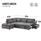 GDFStudio Nathan Modern 107 Chenille L-Shaped Pull-Out Sectional Sofa with Storage Ottoman and Adjustable Armrest Console with Charging Ports