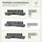 GDFStudio Nathan Modern 107 Chenille L-Shaped Pull-Out Sectional Sofa with Storage Ottoman and Adjustable Armrest Console with Charging Ports