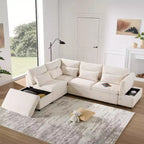 GDFStudio Nathan Modern 107 Chenille L-Shaped Pull-Out Sectional Sofa with Storage Ottoman and Adjustable Armrest Console with Charging Ports