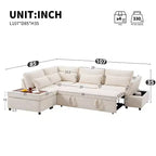 GDFStudio Nathan Modern 107 Chenille L-Shaped Pull-Out Sectional Sofa with Storage Ottoman and Adjustable Armrest Console with Charging Ports