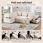 GDFStudio Nathan Modern 107 Chenille L-Shaped Pull-Out Sectional Sofa with Storage Ottoman and Adjustable Armrest Console with Charging Ports
