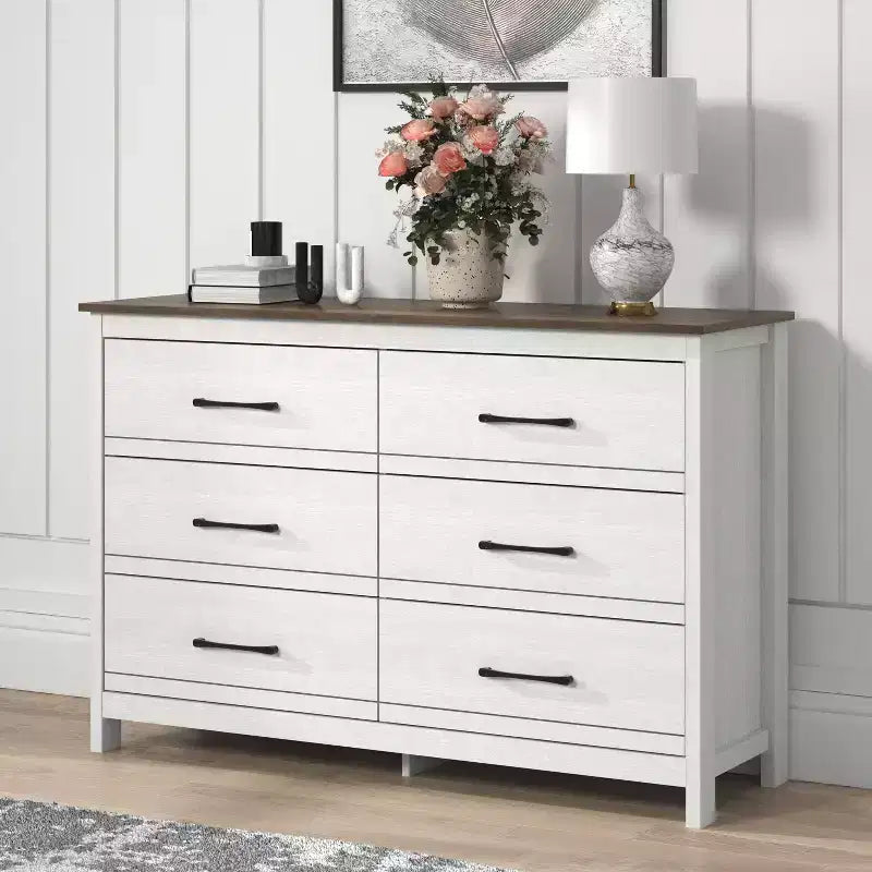 Galano 6-Drawer Dresser with Smooth-Glide Storage in Pearl White Oak 47 W