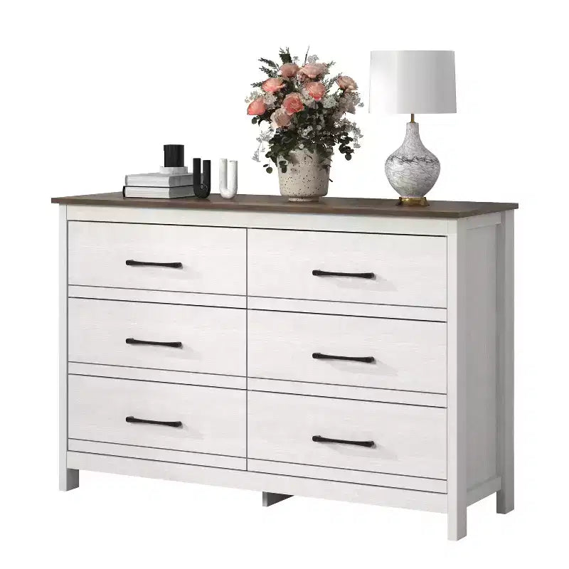 Galano 6-Drawer Dresser with Smooth-Glide Storage in Pearl White Oak 47 W