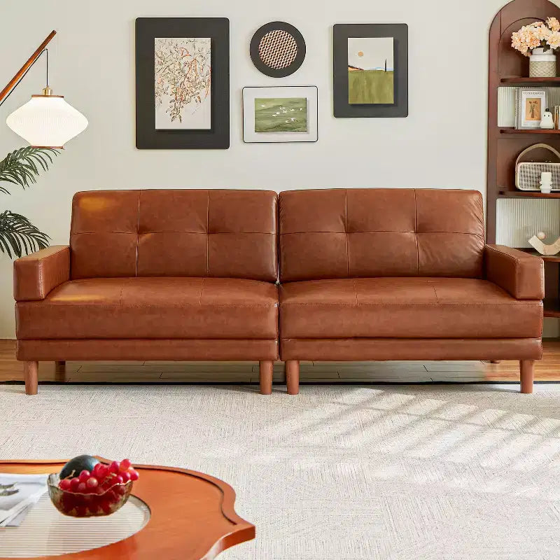 ATJafurn Modern 94.5-inch Luxury Brown Leather Sofa  Minimalist Modern Style Sturdy Frame Soft Touch Breathable and Easy-to-Clean Surface