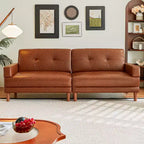 ATJafurn Modern 94.5-inch Luxury Brown Leather Sofa  Minimalist Modern Style Sturdy Frame Soft Touch Breathable and Easy-to-Clean Surface