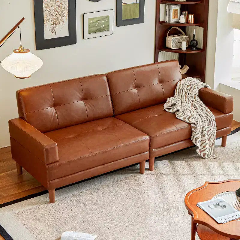 ATJafurn Modern 94.5-inch Luxury Brown Leather Sofa  Minimalist Modern Style Sturdy Frame Soft Touch Breathable and Easy-to-Clean Surface