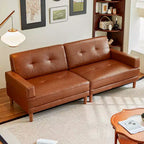 ATJafurn Modern 94.5-inch Luxury Brown Leather Sofa  Minimalist Modern Style Sturdy Frame Soft Touch Breathable and Easy-to-Clean Surface