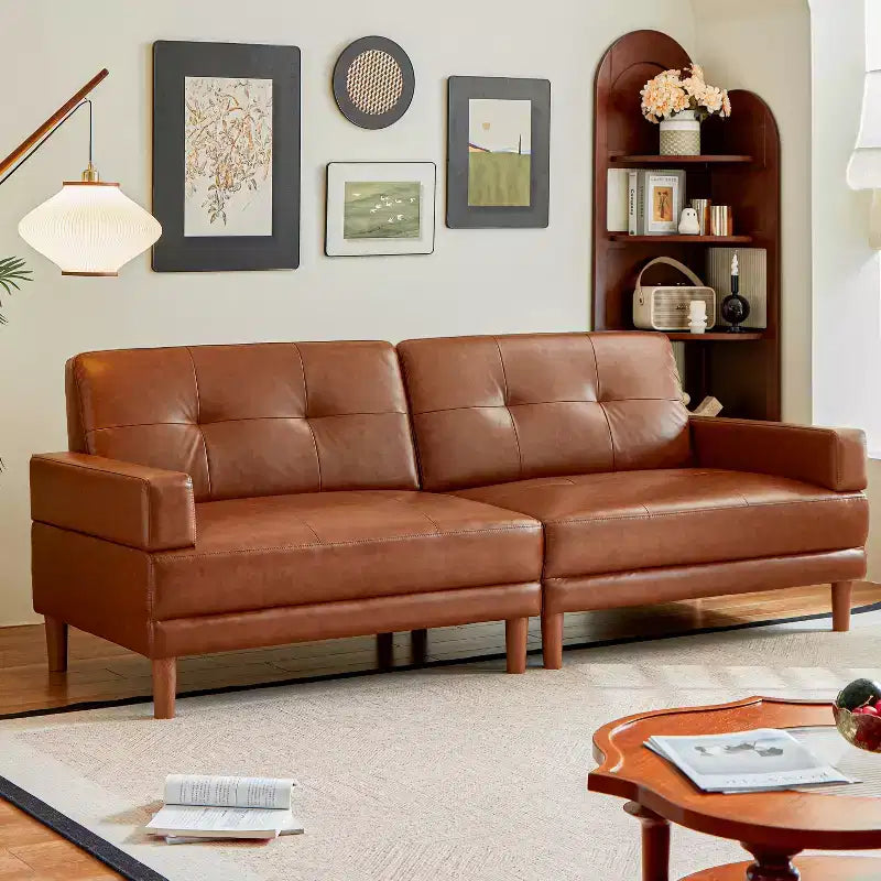 ATJafurn Modern 94.5-inch Luxury Brown Leather Sofa  Minimalist Modern Style Sturdy Frame Soft Touch Breathable and Easy-to-Clean Surface