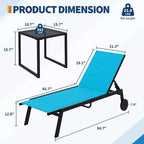 2 Patio Textile Chaise Lounge Chairs with Side Table, Outdoor Chaise Lounge Set, 5-Level Backrest Pool Lounger, Sunbathing Chair for Pool, Yard, Beach