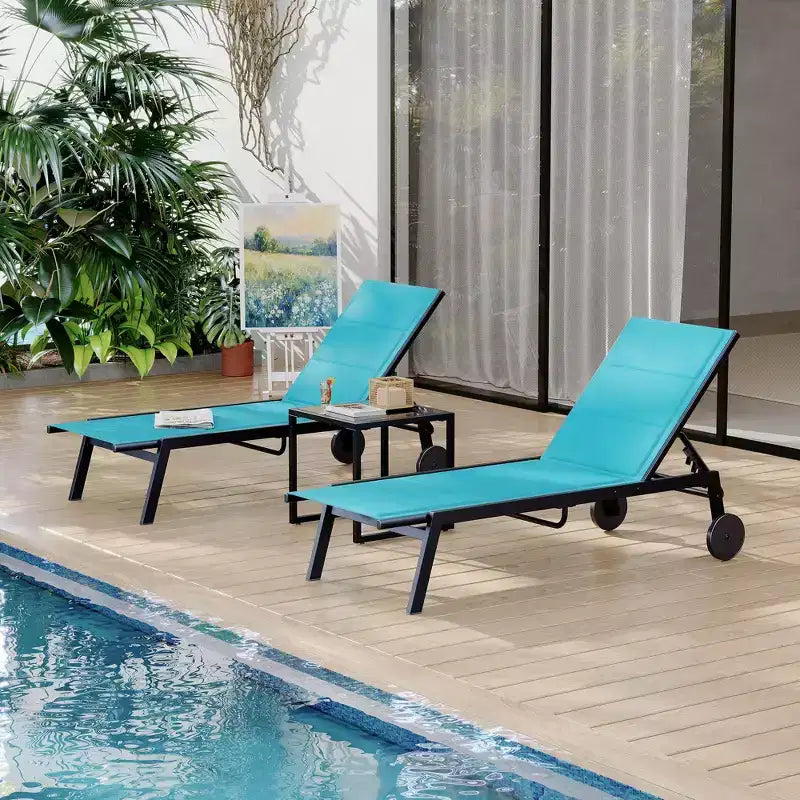 2 Patio Textile Chaise Lounge Chairs with Side Table, Outdoor Chaise Lounge Set, 5-Level Backrest Pool Lounger, Sunbathing Chair for Pool, Yard, Beach