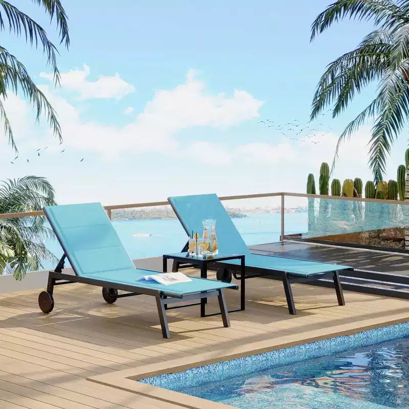 2 Patio Textile Chaise Lounge Chairs with Side Table, Outdoor Chaise Lounge Set, 5-Level Backrest Pool Lounger, Sunbathing Chair for Pool, Yard, Beach