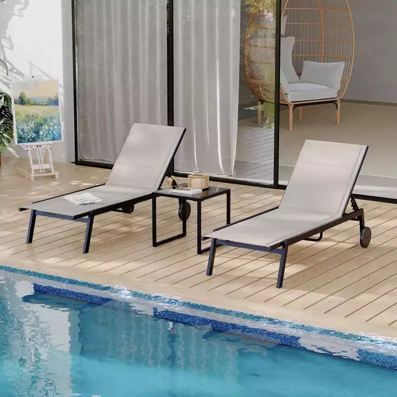 2 Patio Textile Chaise Lounge Chairs with Side Table, Outdoor Chaise Lounge Set, 5-Level Backrest Pool Lounger, Sunbathing Chair for Pool, Yard, Beach