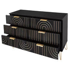 6 Drawers Dresser For Bedroom, Wood 6 Chest Of Drawer With Metal Handle, Curved Designed Storage Dresser For Home Office, Living Room, Bedroom Black
