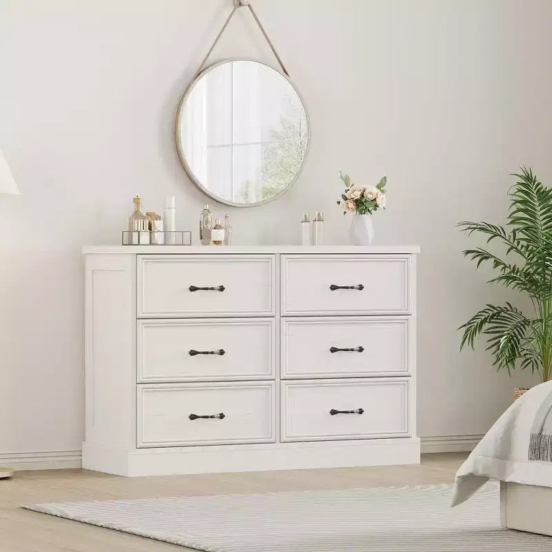 COZONY 6 Drawer Nightstand, Wood Bedside Storage Cabinet with Spacious Drawers, Space-Saving Bedroom Side Table Organizer