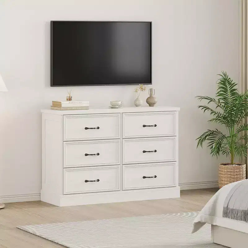 COZONY 6 Drawer Nightstand, Wood Bedside Storage Cabinet with Spacious Drawers, Space-Saving Bedroom Side Table Organizer