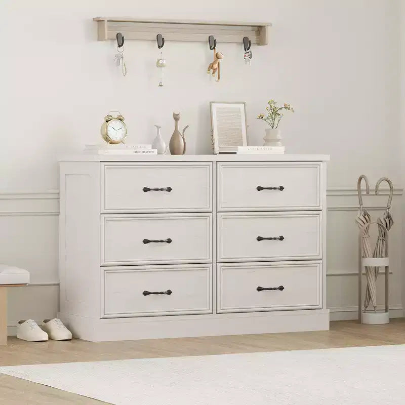 COZONY 6 Drawer Nightstand, Wood Bedside Storage Cabinet with Spacious Drawers, Space-Saving Bedroom Side Table Organizer