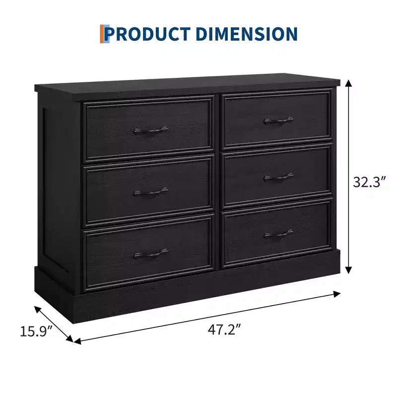 COZONY 6 Drawer Nightstand, Wood Bedside Storage Cabinet with Spacious Drawers, Space-Saving Bedroom Side Table Organizer