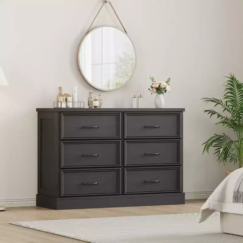 COZONY 6 Drawer Nightstand, Wood Bedside Storage Cabinet with Spacious Drawers, Space-Saving Bedroom Side Table Organizer