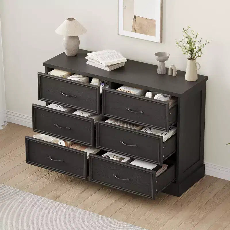 COZONY 6 Drawer Nightstand, Wood Bedside Storage Cabinet with Spacious Drawers, Space-Saving Bedroom Side Table Organizer