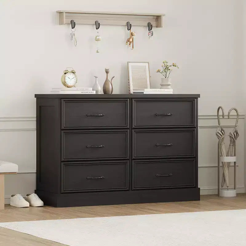 COZONY 6 Drawer Nightstand, Wood Bedside Storage Cabinet with Spacious Drawers, Space-Saving Bedroom Side Table Organizer