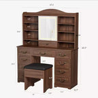 Acekool Vanity Desk with Mirror and Adjustable Lights, Dressing Table Set with Chair, 10 Drawers, 10 Shelves & Power Outlet for Bedroom