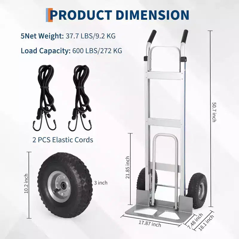 COZONY Aluminum Hand Truck/Stair Climbing Cart, 600 LBS Capacity, Heavy Duty Cart With Extendable Base