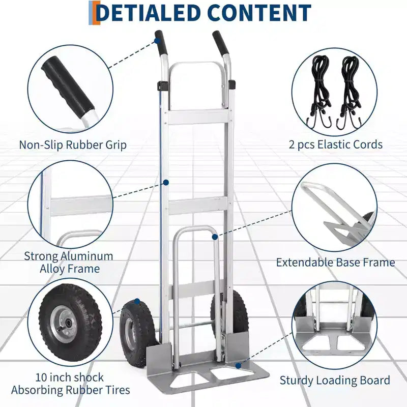 COZONY Aluminum Hand Truck/Stair Climbing Cart, 600 LBS Capacity, Heavy Duty Cart With Extendable Base