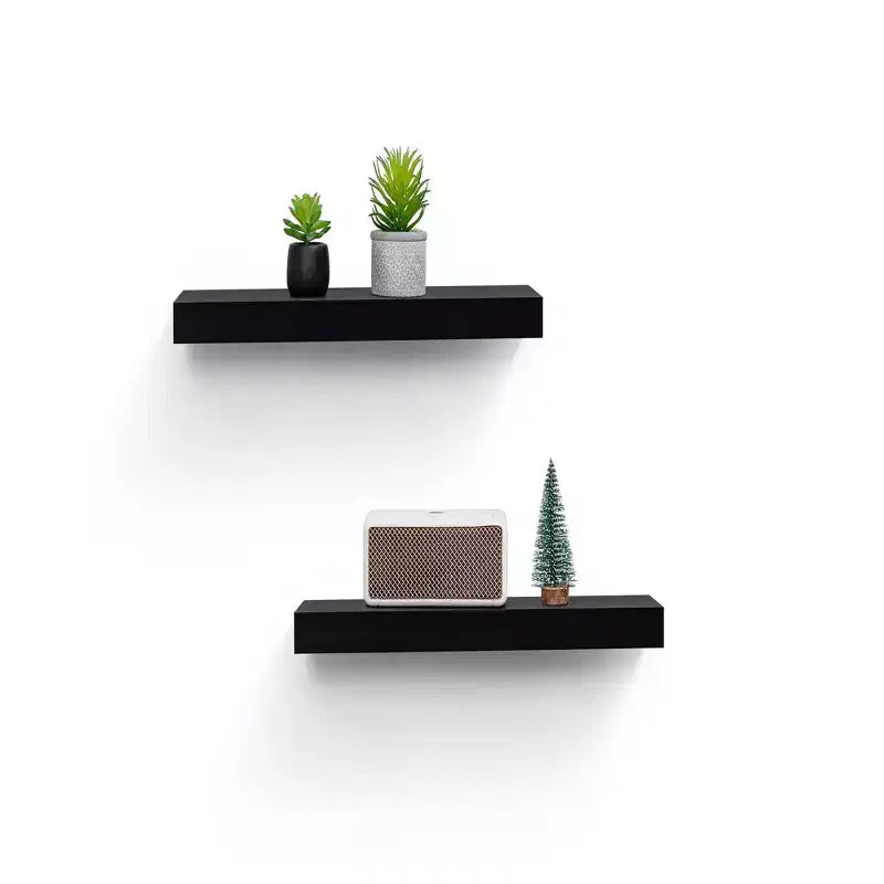 15.75 Black LED Floating Shelf C invisible-bracket wood wall mount with built-in LED, perfect bathroom/bedroom/kitchen dcor or book/plant display