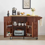 TUYOHW 53.78Inch Rolling Kitchen Island with Drop Leaf,Kitchen Cart with 2 Door Cabinet and 3 Drawers
