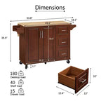 TUYOHW 53.78Inch Rolling Kitchen Island with Drop Leaf,Kitchen Cart with 2 Door Cabinet and 3 Drawers