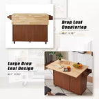 TUYOHW 53.78Inch Rolling Kitchen Island with Drop Leaf,Kitchen Cart with 2 Door Cabinet and 3 Drawers