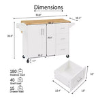 TUYOHW 53.78Inch Rolling Kitchen Island with Drop Leaf,Kitchen Cart with 2 Door Cabinet and 3 Drawers